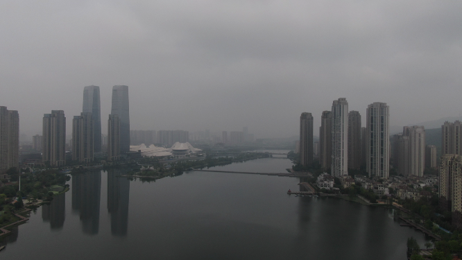 航拍湖南长沙梅溪湖片区高楼建筑