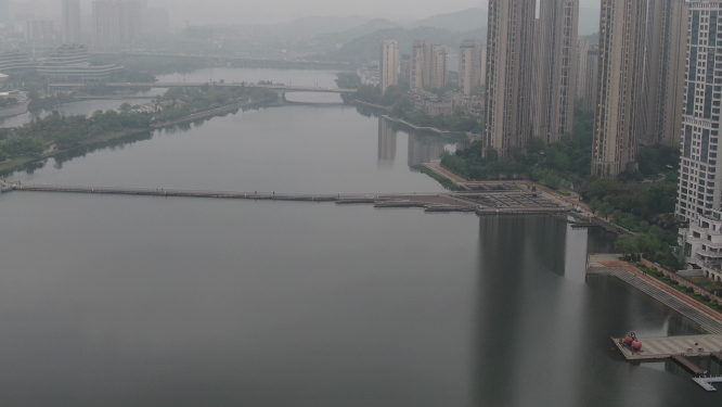 航拍湖南长沙梅溪湖片区高楼建筑