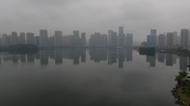 航拍湖南长沙梅溪湖片区高楼建筑