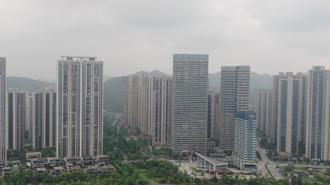 航拍湖南长沙梅溪湖生态城