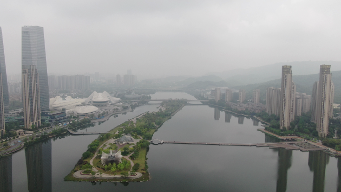 航拍湖南长沙梅溪湖高楼大厦城市建设