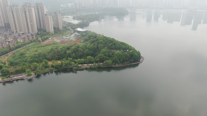 航拍湖南长沙梅溪湖高楼大厦城市建设