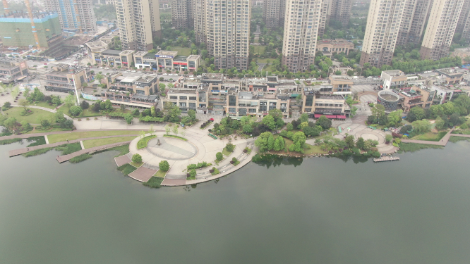 航拍湖南长沙梅溪湖高楼大厦城市建设