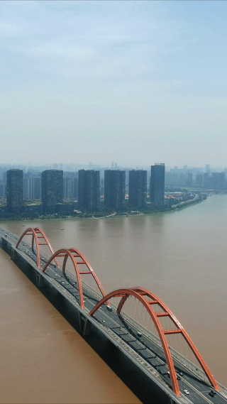 航拍湖南长沙湘江福元路大桥