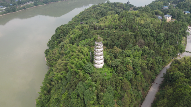 航拍湖南黔阳古城古塔