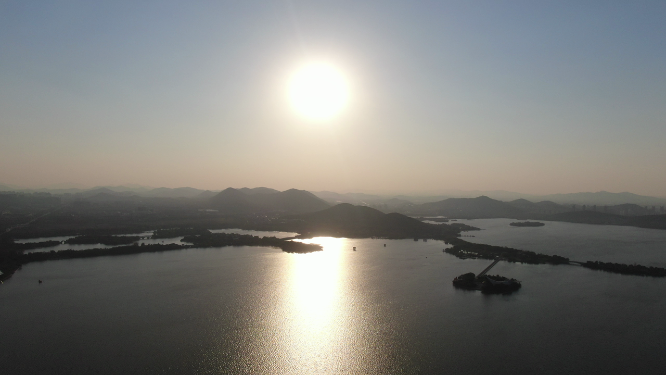 航拍湖面日落晚霞徐州云龙湖