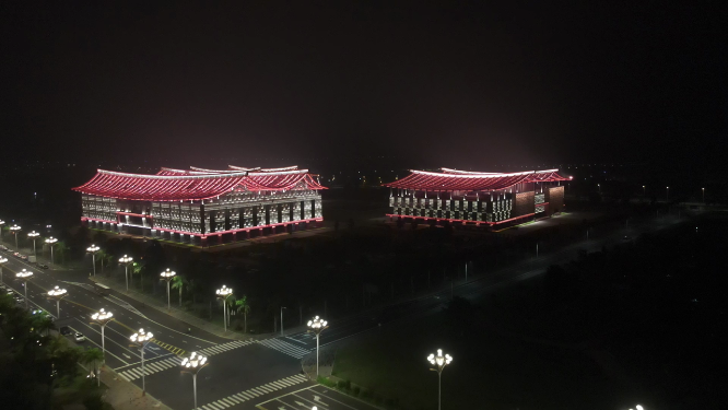 航拍福建漳州博物馆科技馆图书馆夜景灯光