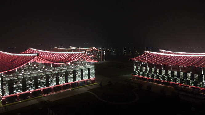 航拍福建漳州博物馆科技馆图书馆夜景灯光