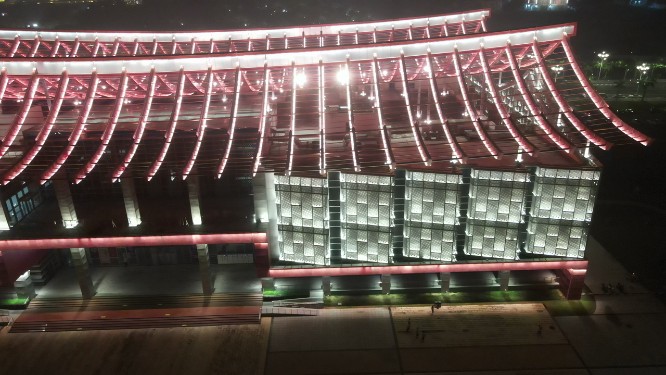 航拍福建漳州博物馆科技馆图书馆夜景灯光