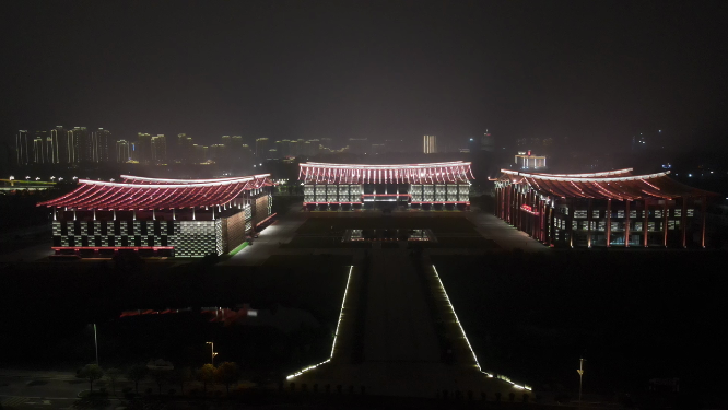 航拍福建漳州博物馆科技馆图书馆夜景灯光
