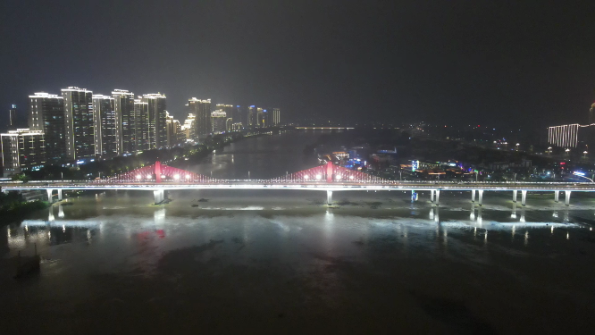 航拍福建漳州战备大桥交通夜景灯光