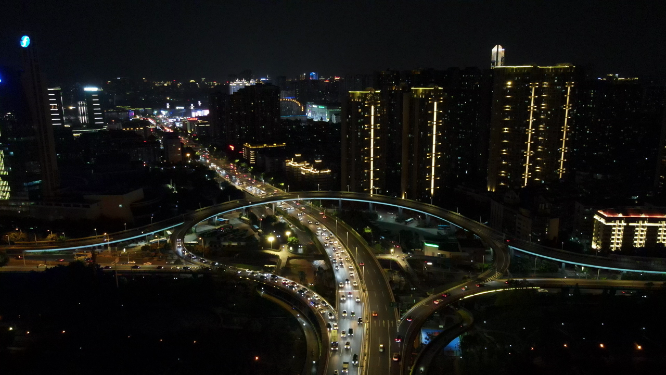 航拍福建福州城市交通高架桥夜景灯光拥堵交通