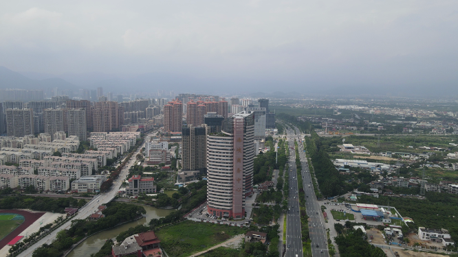 航拍福建莆田城市高楼建筑