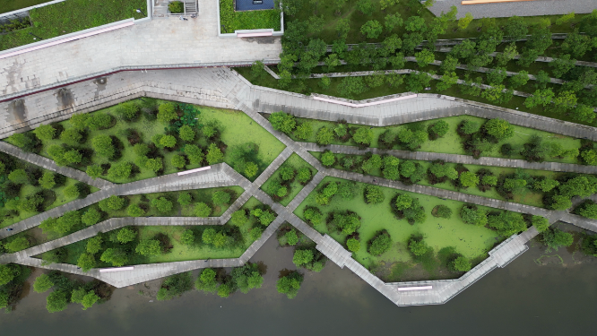 湖北荆州城市公园绿化建设航拍