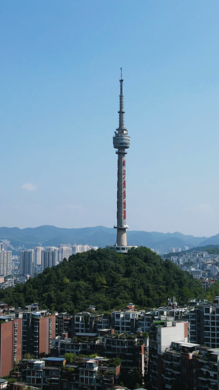航拍贵州贵阳东山电视塔 