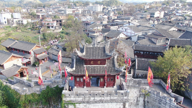 航拍贵州贵阳青岩古镇5A景区