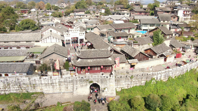 航拍贵州贵阳青岩古镇5A景区