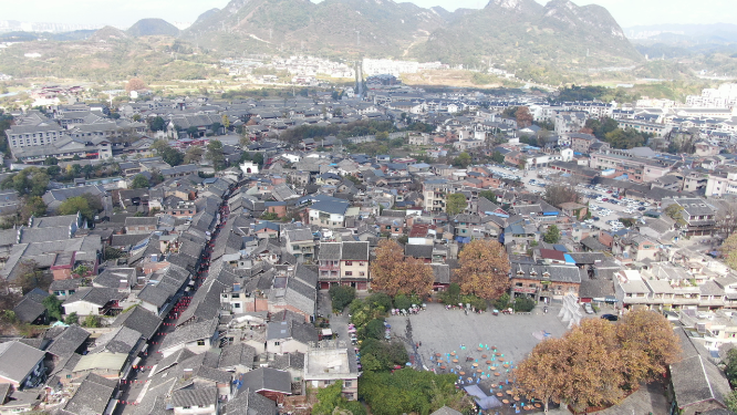 航拍贵州贵阳青岩古镇5A景区