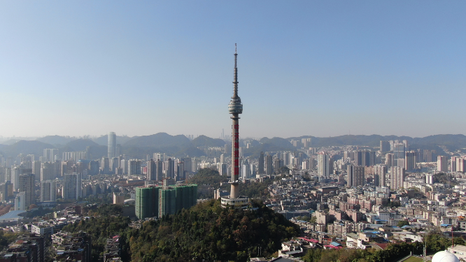 航拍贵阳中山电视塔地标建筑
