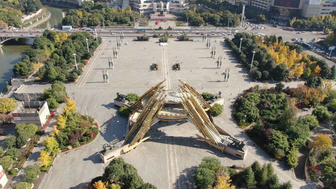 航拍贵阳筑城广场地标建筑