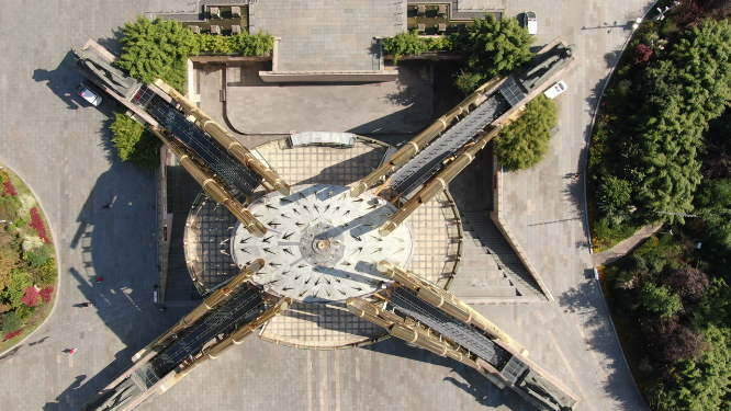 航拍贵阳筑城广场地标建筑