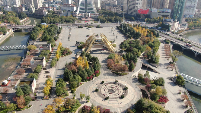航拍贵阳筑城广场地标建筑