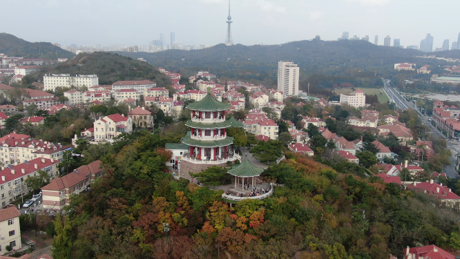 航拍青岛小鱼山风景区