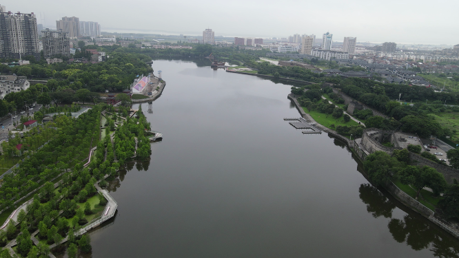 航拍湖北荆州九龙渊公园
