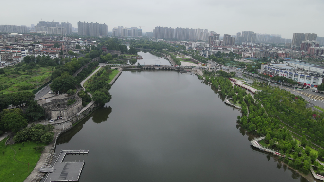 航拍湖北荆州古城4A景区