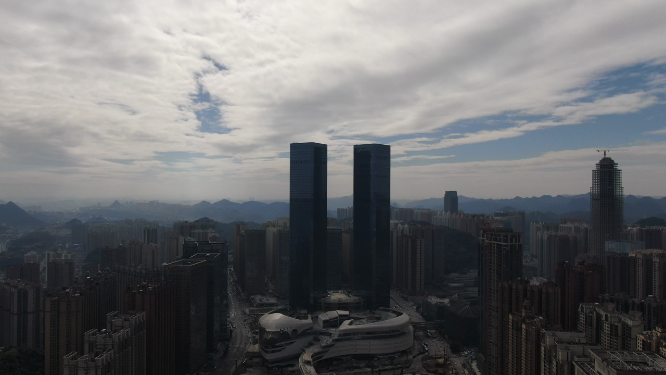 贵阳花果园双子塔地标建筑航拍