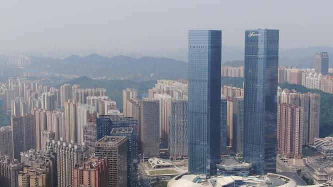 贵阳花果园双子塔地标建筑航拍