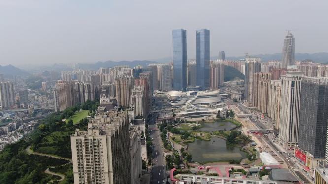 贵阳花果园双子塔地标建筑航拍