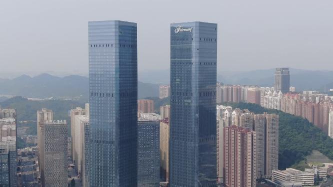 贵阳花果园双子塔地标建筑航拍