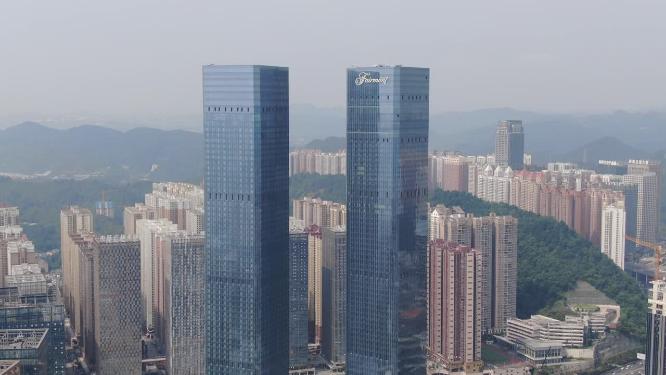 贵阳花果园双子塔地标建筑航拍