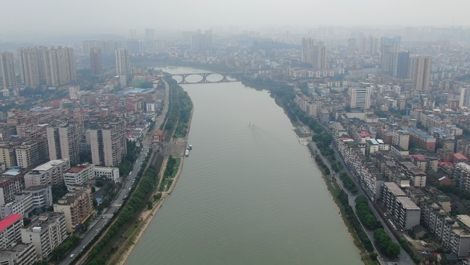 湖南邵阳城市资江风光航拍
