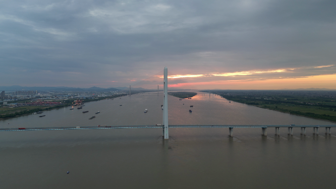 长江大桥日落晚霞夕阳江西九江