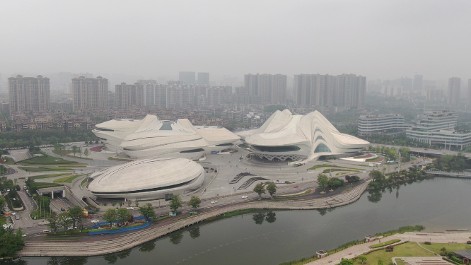 湖南长沙梅溪湖文化艺术中心航拍