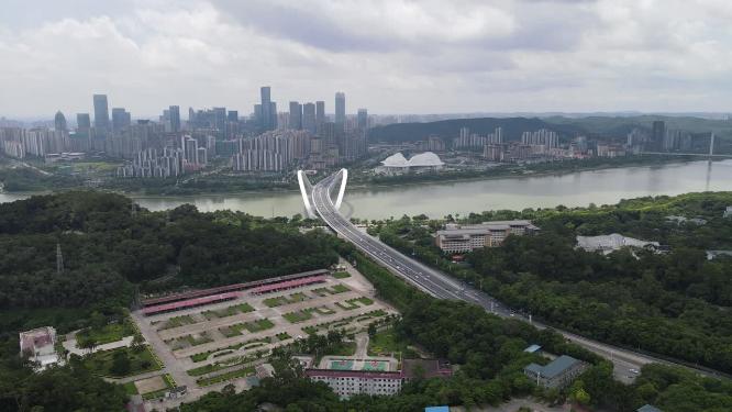 航拍广西南宁大桥地标建筑