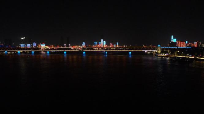 湖北武汉城市夜景灯光航拍