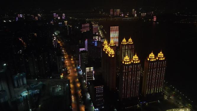 湖北武汉城市夜景灯光航拍