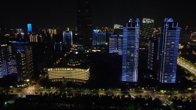 湖北武汉城市夜景灯光航拍