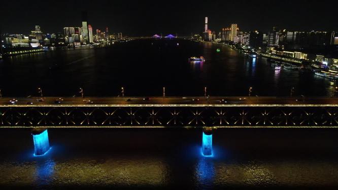 湖北武汉城市夜景灯光航拍