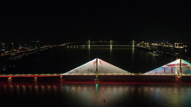 湖北武汉城市夜景灯光航拍