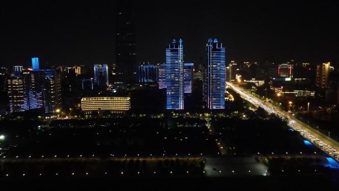 湖北武汉城市夜景灯光航拍