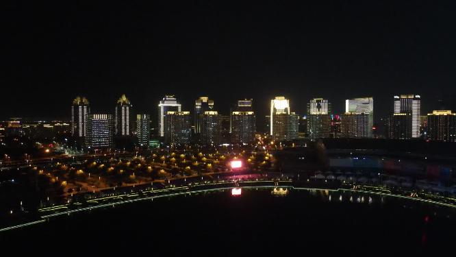 河南郑州会展中心夜景航拍