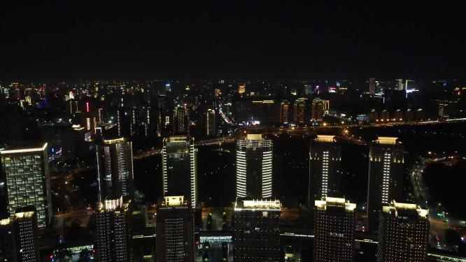 河南郑州会展中心夜景航拍