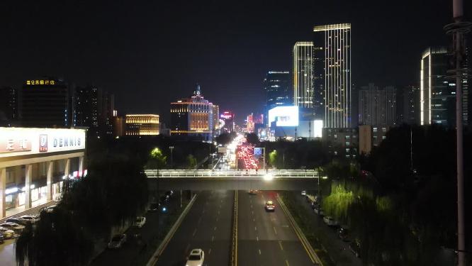 湖北武汉城市夜景灯光航拍