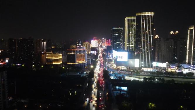 湖北武汉城市夜景灯光航拍