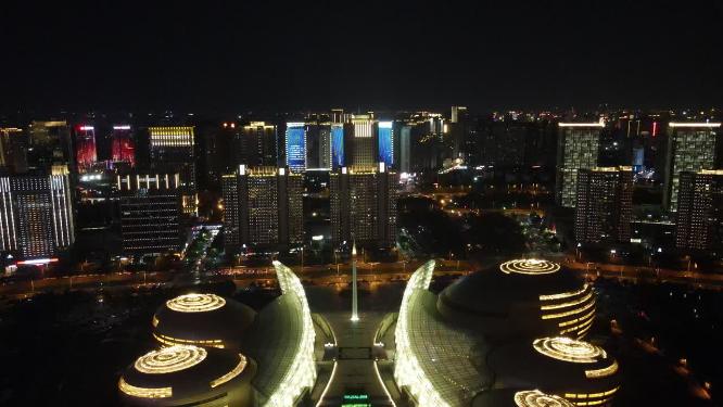 河南郑州文化艺术中心夜景航拍