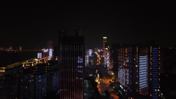 湖北武汉城市夜景灯光航拍